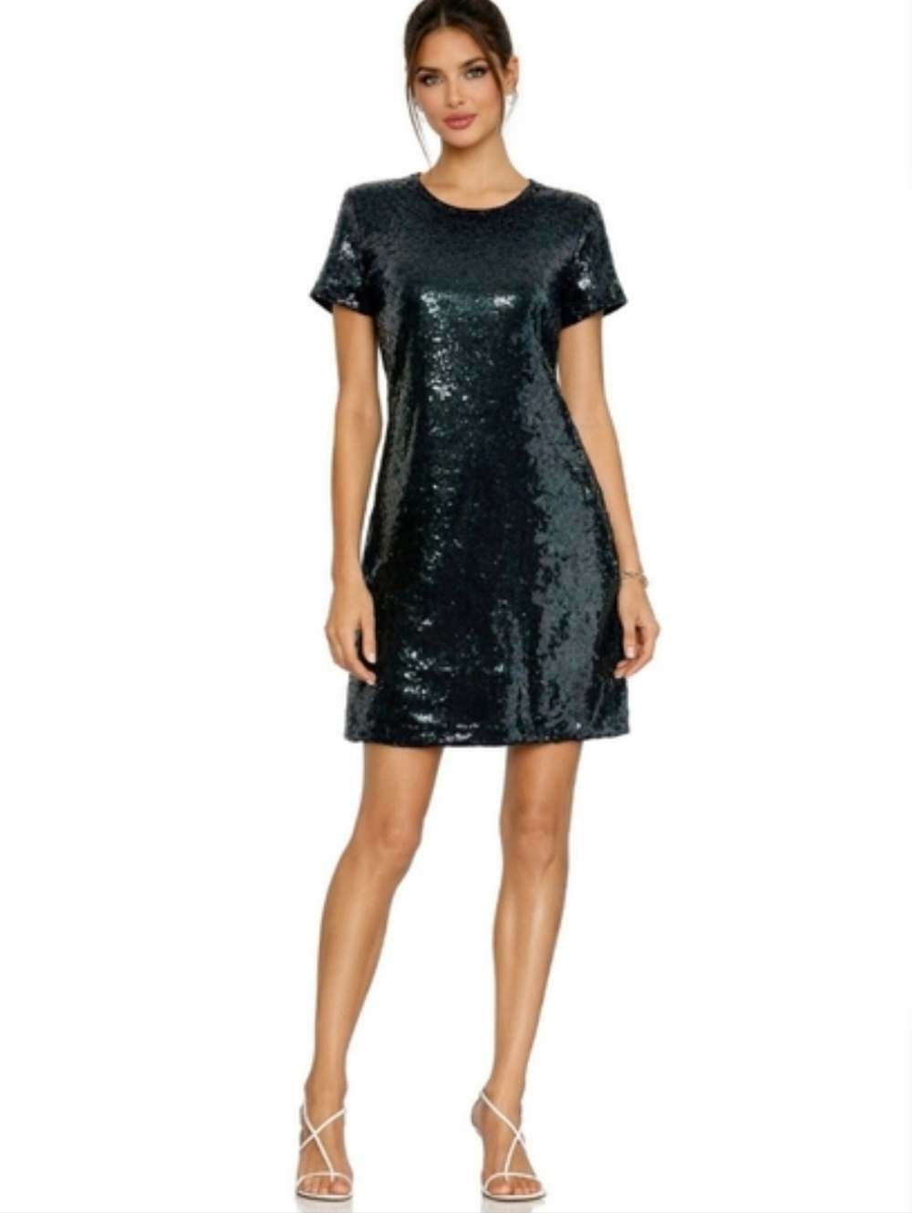 Guess Sequin Dress 8 Green Cocktail Short Sleeve Party Classic